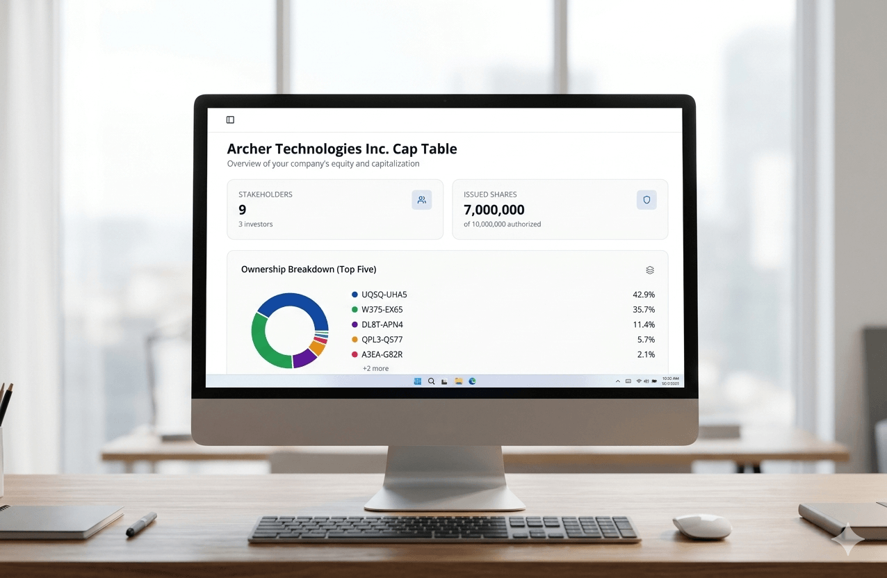 Tableicity Cap Table Dashboard showing encrypted stakeholder identities with pseudonymous hash labels for Chicago, IL founders